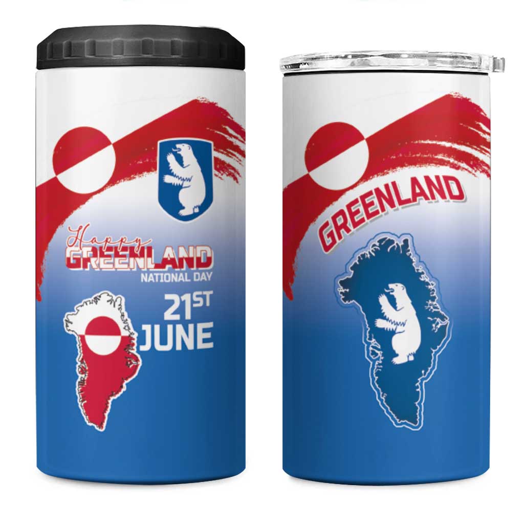 Greenland National Day 4 in 1 Can Cooler Tumbler National Country Flag and Emblem with The Map