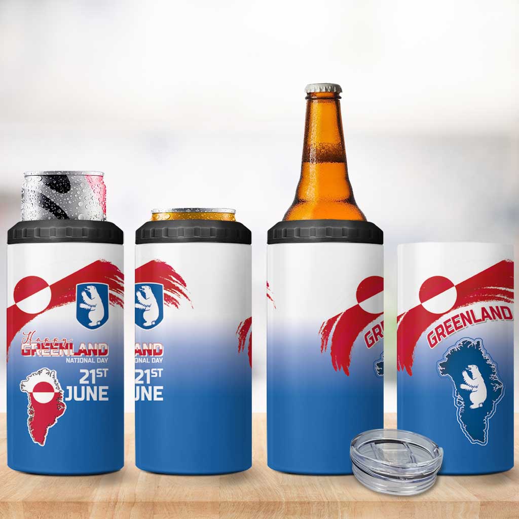 Greenland National Day 4 in 1 Can Cooler Tumbler National Country Flag and Emblem with The Map