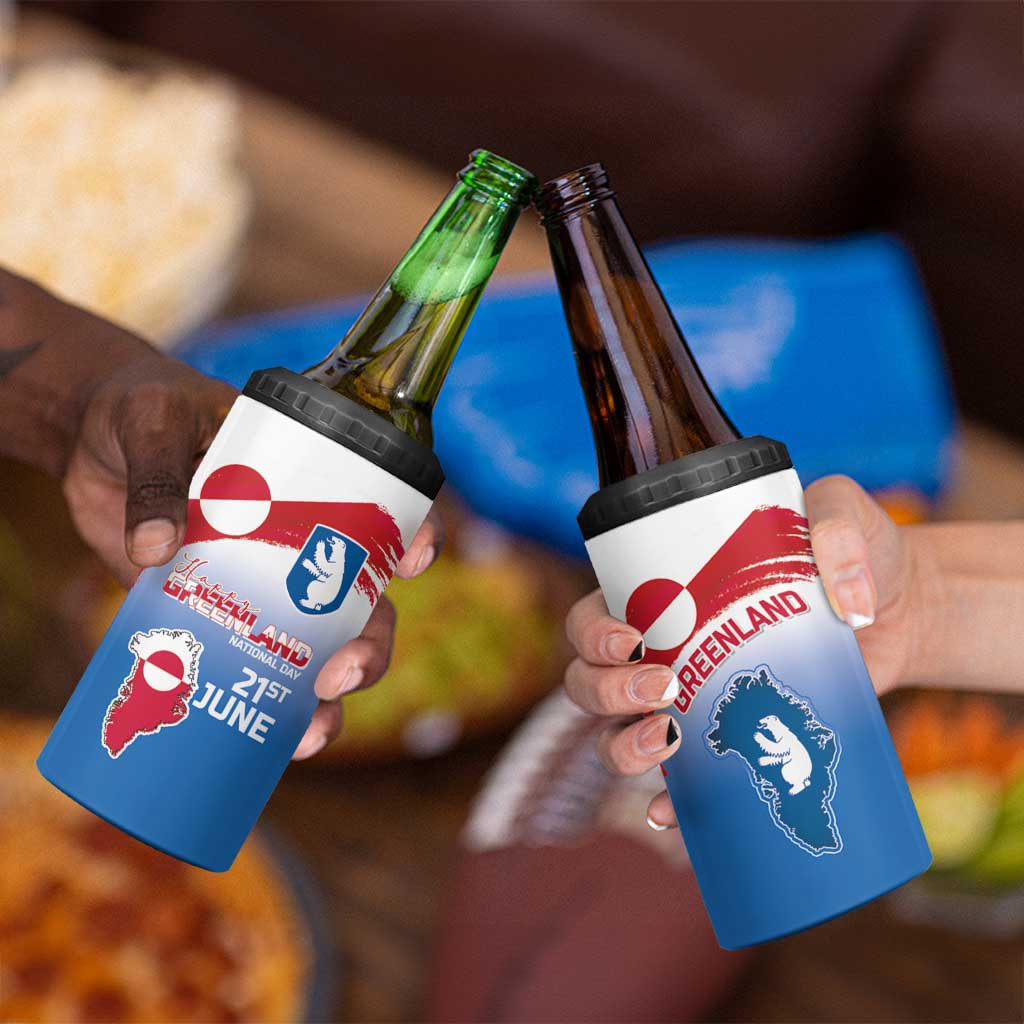 Greenland National Day 4 in 1 Can Cooler Tumbler National Country Flag and Emblem with The Map