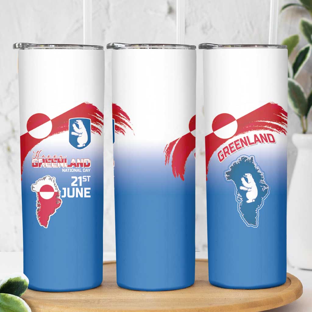 Greenland National Day Skinny Tumbler National Country Flag and Emblem with The Map