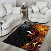 New Zealand and Australia Together Area Rug Maori Tattoo Paua Shell mix Aboriginal Pattern LT03 - Polynesian Pride