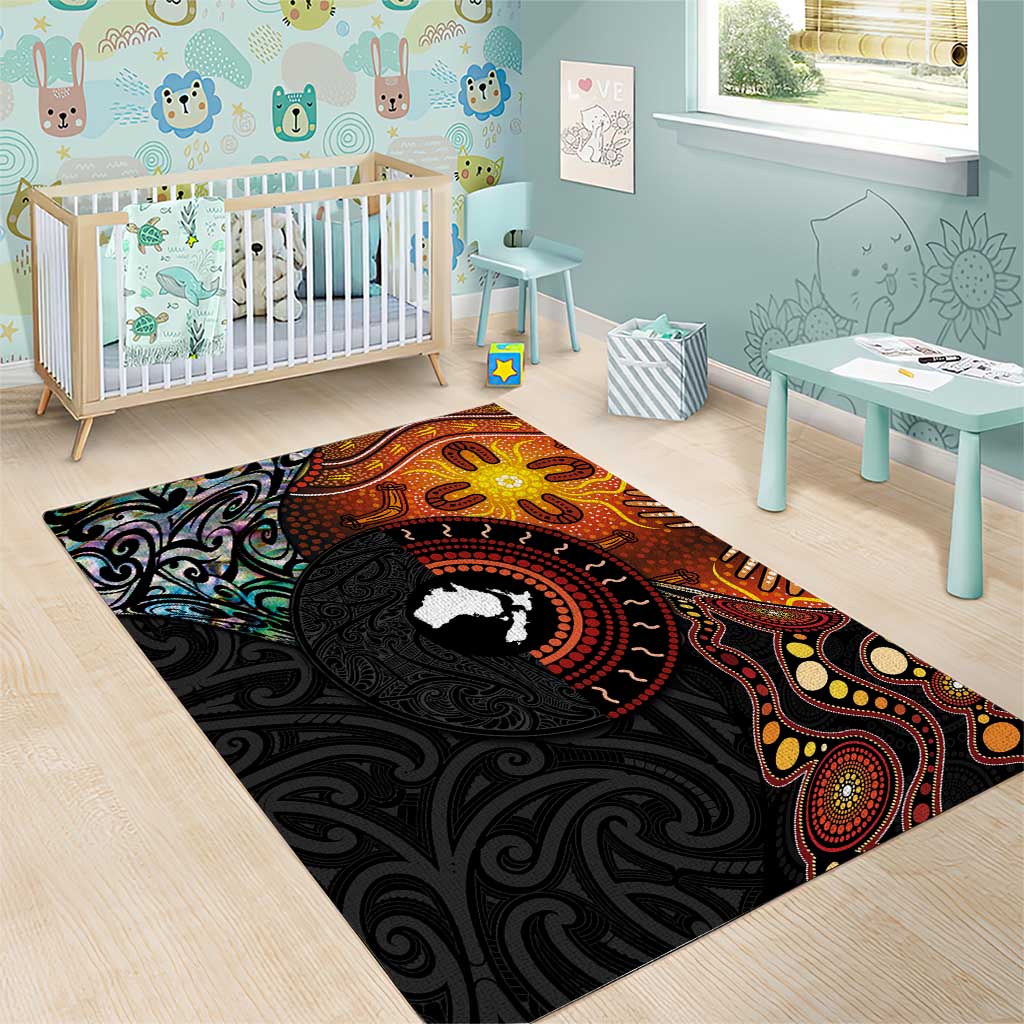 New Zealand and Australia Together Area Rug Maori Tattoo Paua Shell mix Aboriginal Pattern LT03 - Polynesian Pride