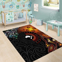 New Zealand and Australia Together Area Rug Maori Tattoo Paua Shell mix Aboriginal Pattern LT03 - Polynesian Pride