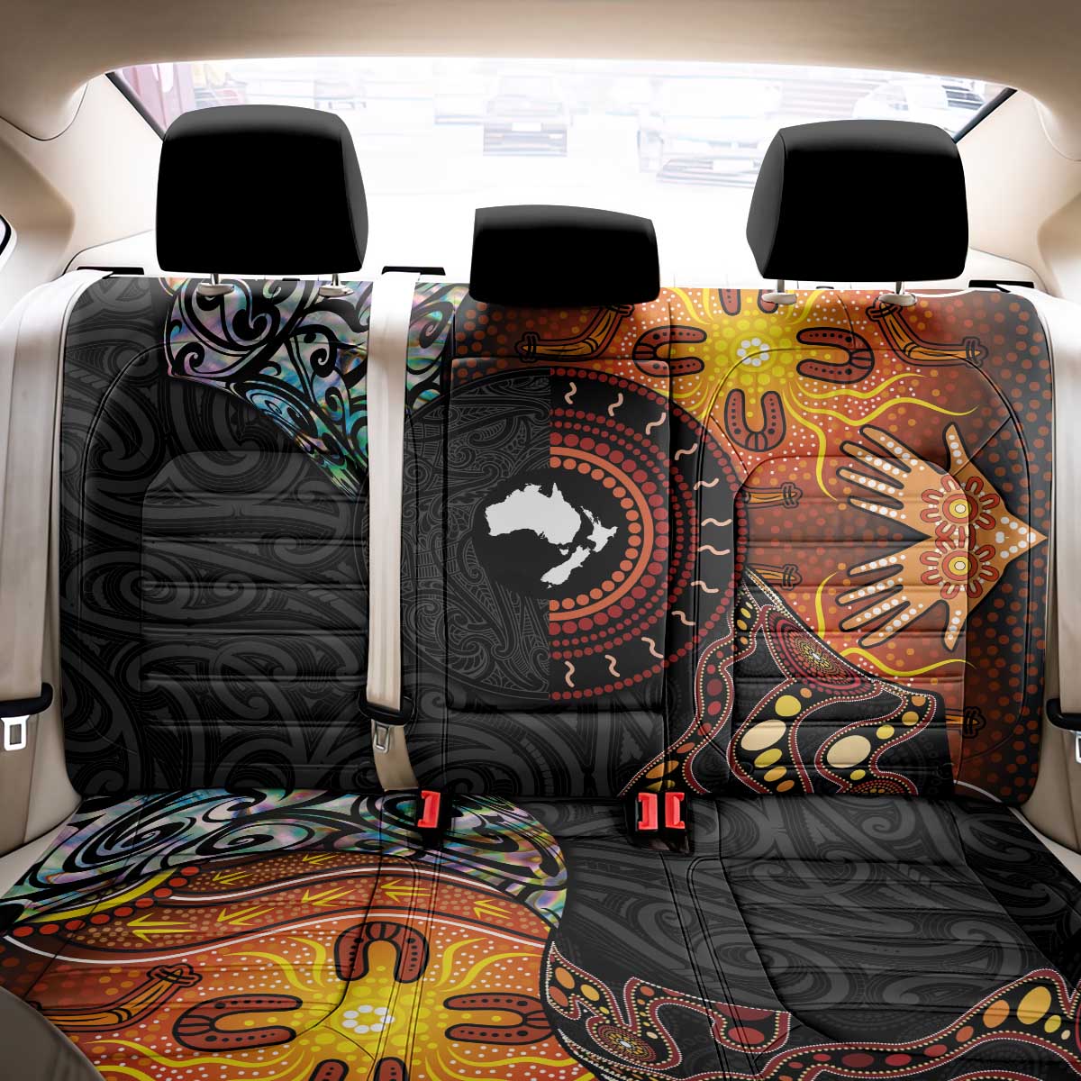 New Zealand and Australia Together Back Car Seat Cover Maori Tattoo Paua Shell mix Aboriginal Pattern LT03 - Polynesian Pride