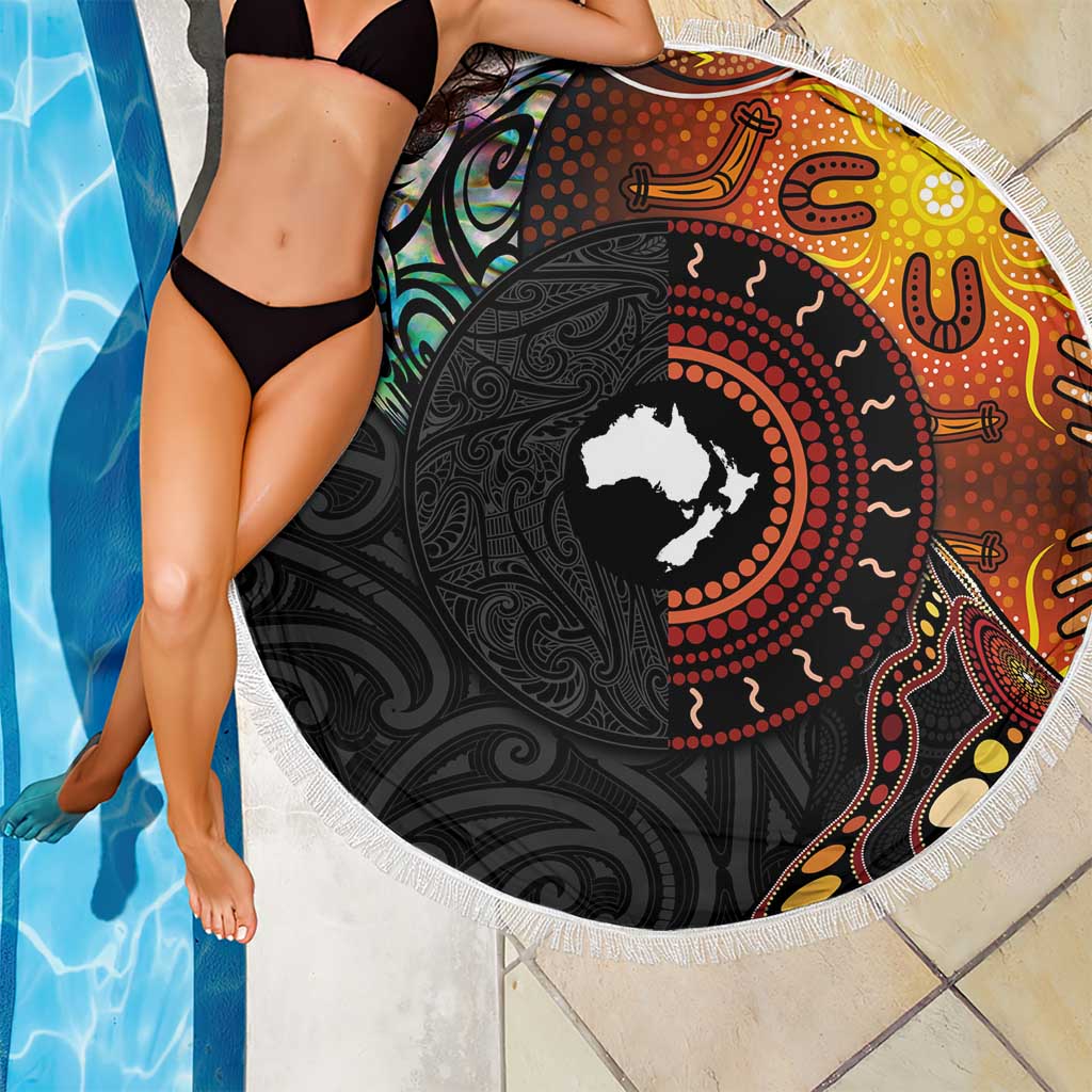 New Zealand and Australia Together Beach Blanket Maori Tattoo Paua Shell mix Aboriginal Pattern