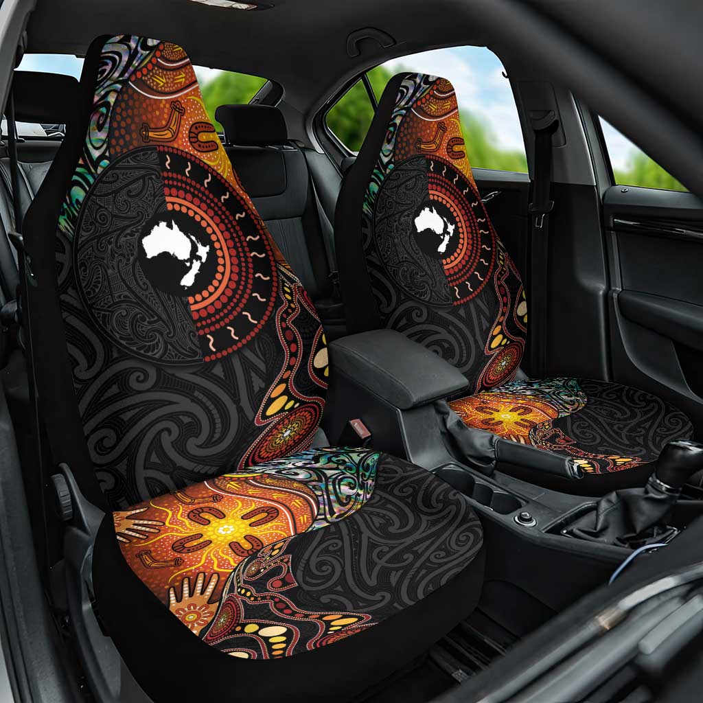 New Zealand and Australia Together Car Seat Cover Maori Tattoo Paua Shell mix Aboriginal Pattern LT03 One Size Black - Polynesian Pride