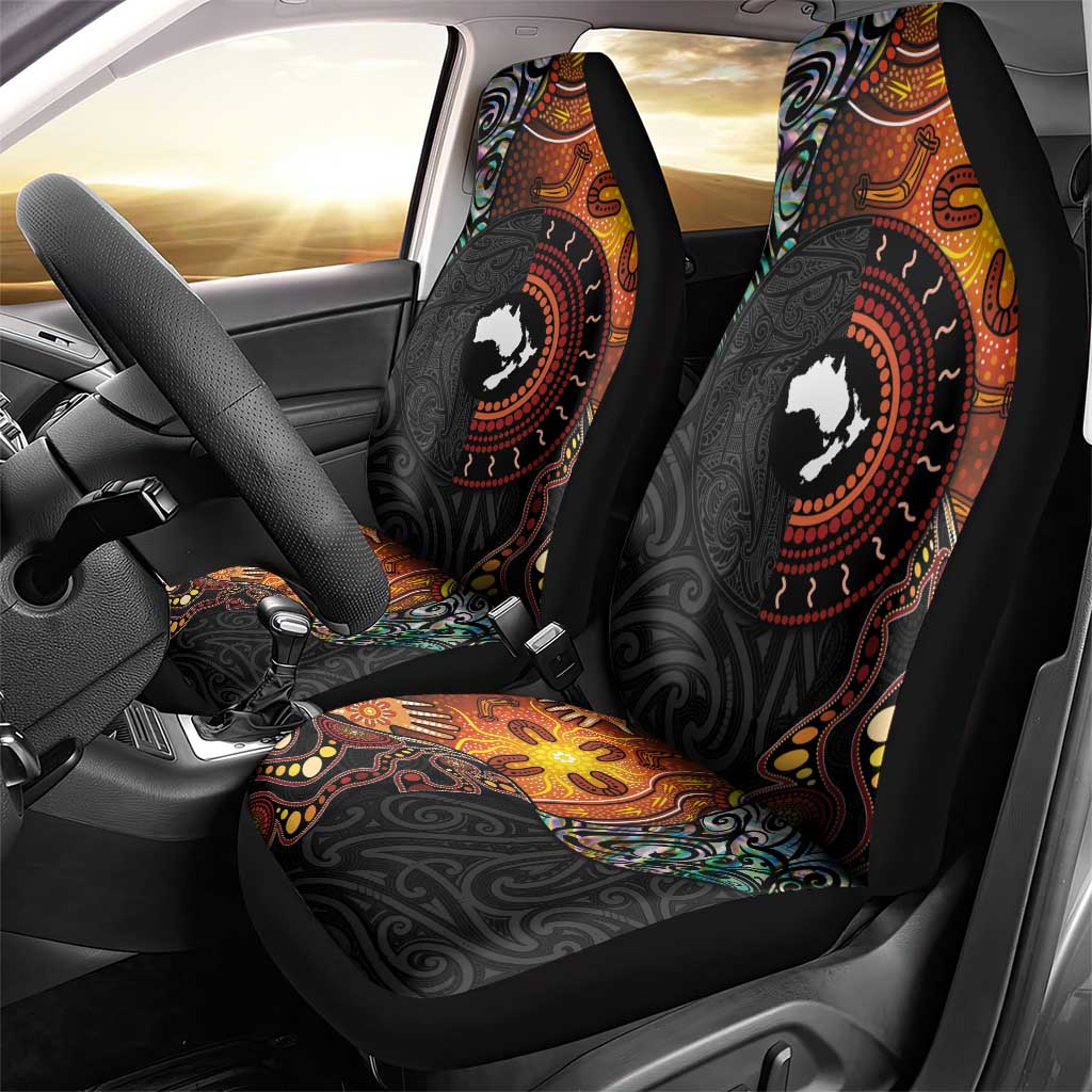New Zealand and Australia Together Car Seat Cover Maori Tattoo Paua Shell mix Aboriginal Pattern LT03 - Polynesian Pride