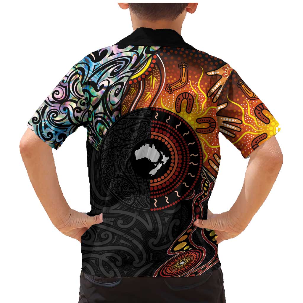 New Zealand and Australia Together Family Matching Mermaid Dress and Hawaiian Shirt Maori Tattoo Paua Shell mix Aboriginal Pattern