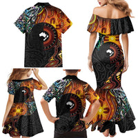 New Zealand and Australia Together Family Matching Mermaid Dress and Hawaiian Shirt Maori Tattoo Paua Shell mix Aboriginal Pattern