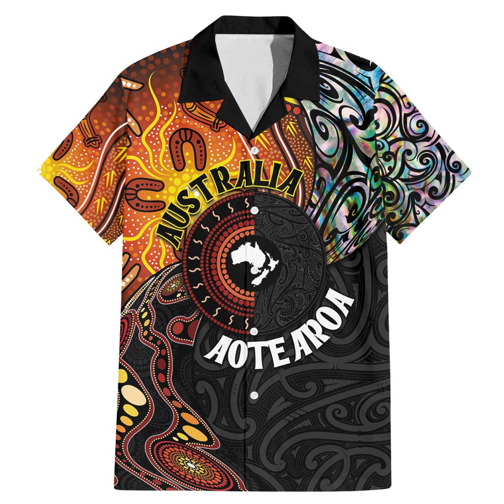 New Zealand and Australia Together Family Matching Mermaid Dress and Hawaiian Shirt Maori Tattoo Paua Shell mix Aboriginal Pattern