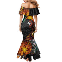 New Zealand and Australia Together Family Matching Mermaid Dress and Hawaiian Shirt Maori Tattoo Paua Shell mix Aboriginal Pattern