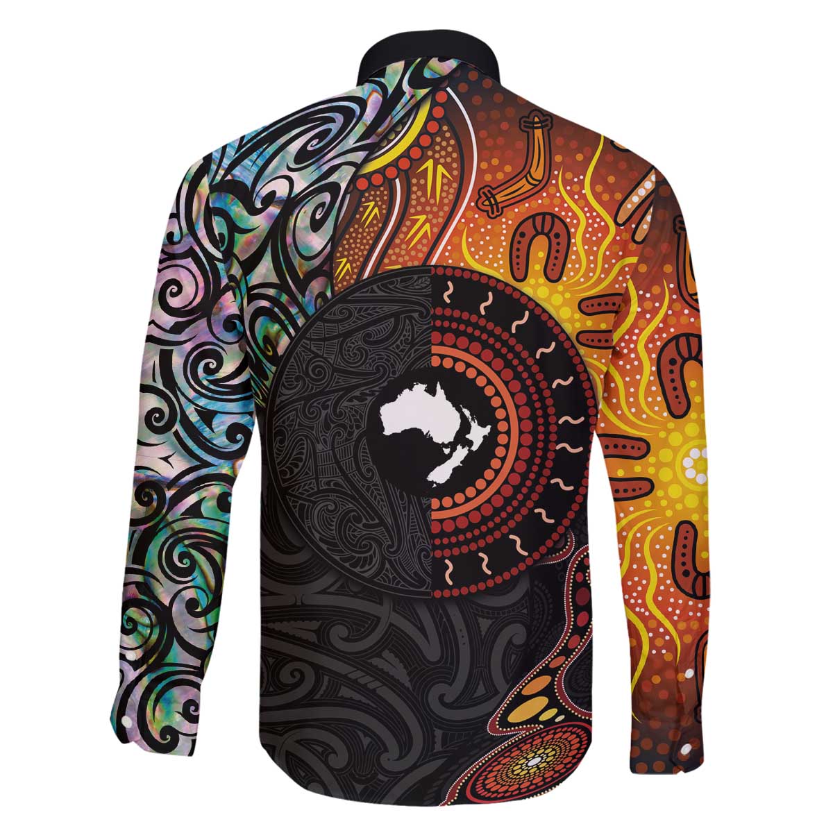 New Zealand and Australia Together Family Matching Off Shoulder Short Dress and Hawaiian Shirt Maori Tattoo Paua Shell mix Aboriginal Pattern