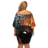 New Zealand and Australia Together Off Shoulder Short Dress Maori Tattoo Paua Shell mix Aboriginal Pattern LT03 - Polynesian Pride
