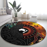 New Zealand and Australia Together Round Carpet Maori Tattoo Paua Shell mix Aboriginal Pattern LT03 - Polynesian Pride