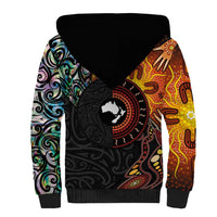 New Zealand and Australia Together Sherpa Hoodie Maori Tattoo Paua Shell mix Aboriginal Pattern