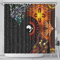 New Zealand and Australia Together Shower Curtain Maori Tattoo Paua Shell mix Aboriginal Pattern