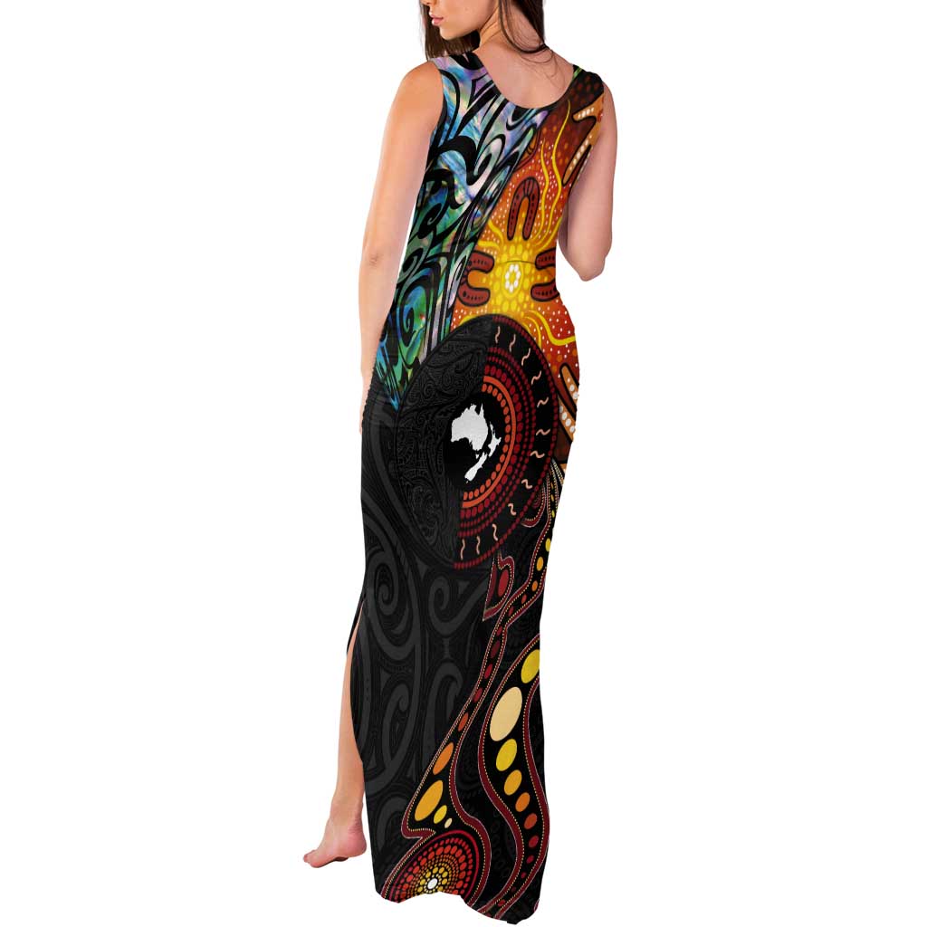 New Zealand and Australia Together Tank Maxi Dress Maori Tattoo Paua Shell mix Aboriginal Pattern