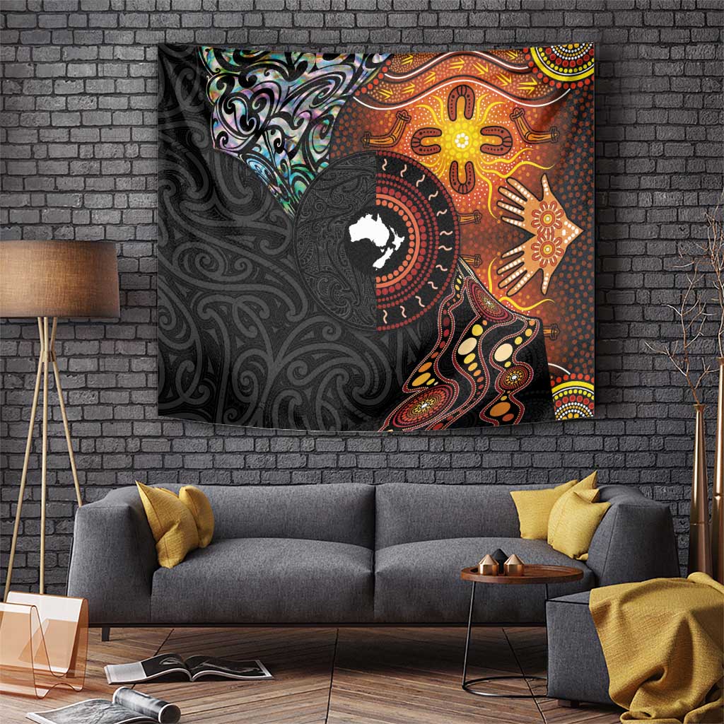 New Zealand and Australia Together Tapestry Maori Tattoo Paua Shell mix Aboriginal Pattern LT03 - Polynesian Pride