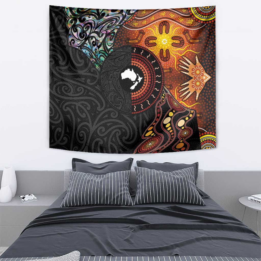 New Zealand and Australia Together Tapestry Maori Tattoo Paua Shell mix Aboriginal Pattern LT03 - Polynesian Pride