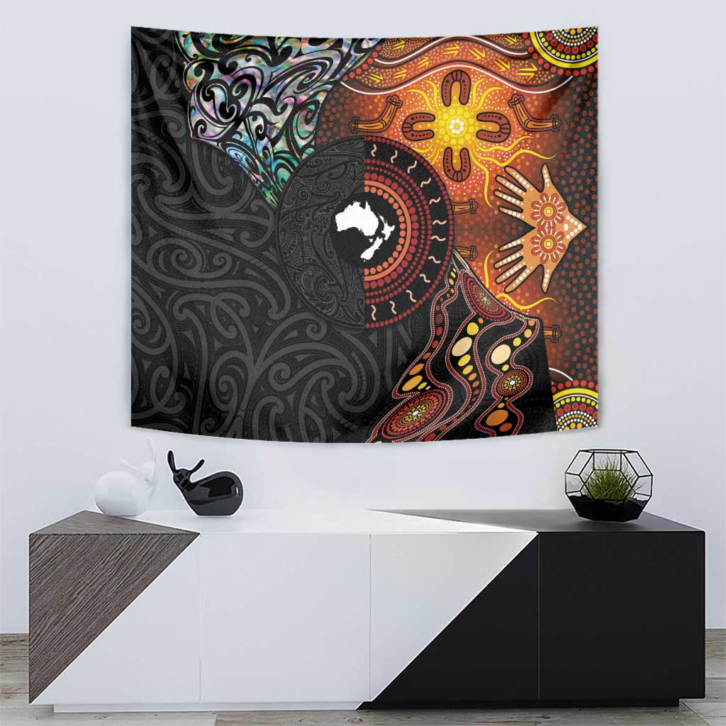 New Zealand and Australia Together Tapestry Maori Tattoo Paua Shell mix Aboriginal Pattern LT03 - Polynesian Pride