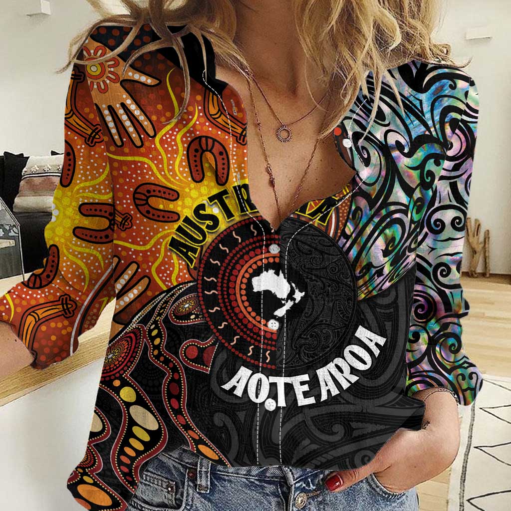 New Zealand and Australia Together Women Casual Shirt Maori Tattoo Paua Shell mix Aboriginal Pattern