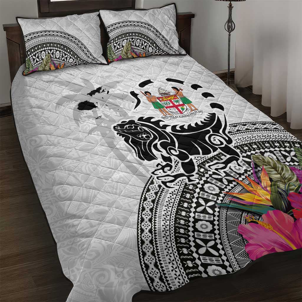 Fiji Iguana Quilt Bed Set Tapa Tribal Tattoo and Hibiscus LT03 White - Polynesian Pride