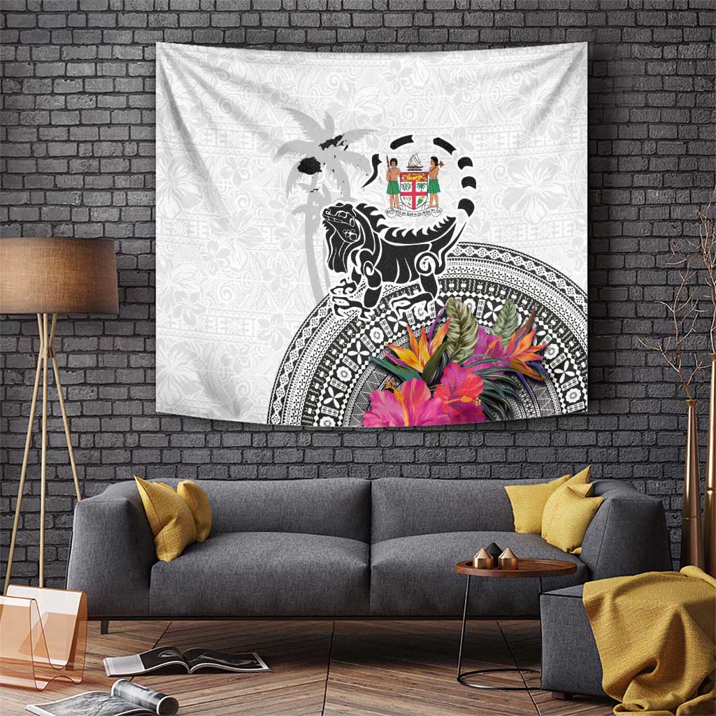 Fiji Iguana Tapestry Tapa Tribal Tattoo and Hibiscus