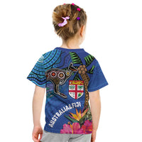 Fiji and Australia Together Kid T Shirt Aboriginal Kangaroo and Tapa Tribal Hibiscus LT03 - Polynesian Pride