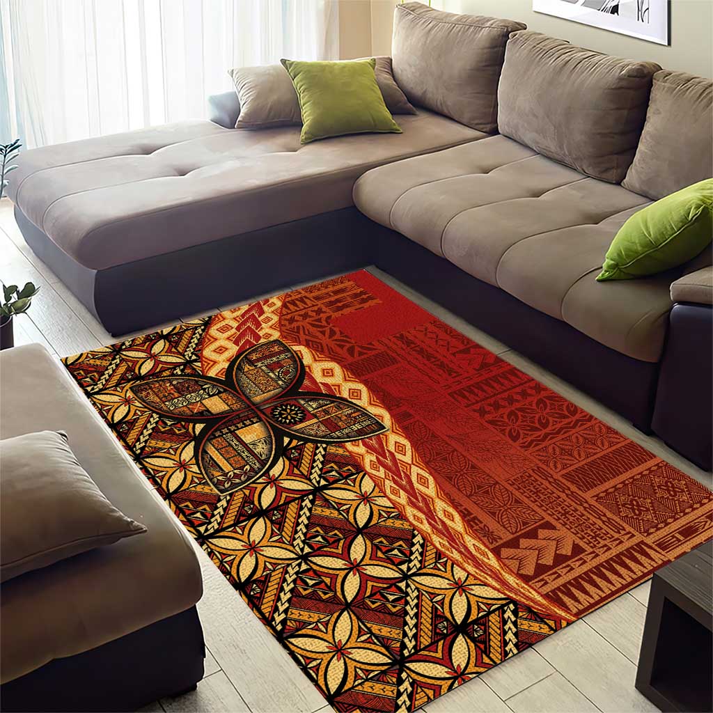 Samoan Pacific Tribal Flower Geometric Art Tattoos Area Rug Siapo Pattern Flame Sunset - Polynesian Pride