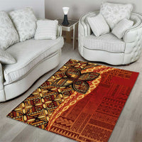 Samoan Pacific Tribal Flower Geometric Art Tattoos Area Rug Siapo Pattern Flame Sunset - Polynesian Pride
