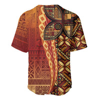 Samoan Pacific Tribal Flower Geometric Art Tattoos Baseball Jersey Siapo Pattern Flame Sunset - Polynesian Pride