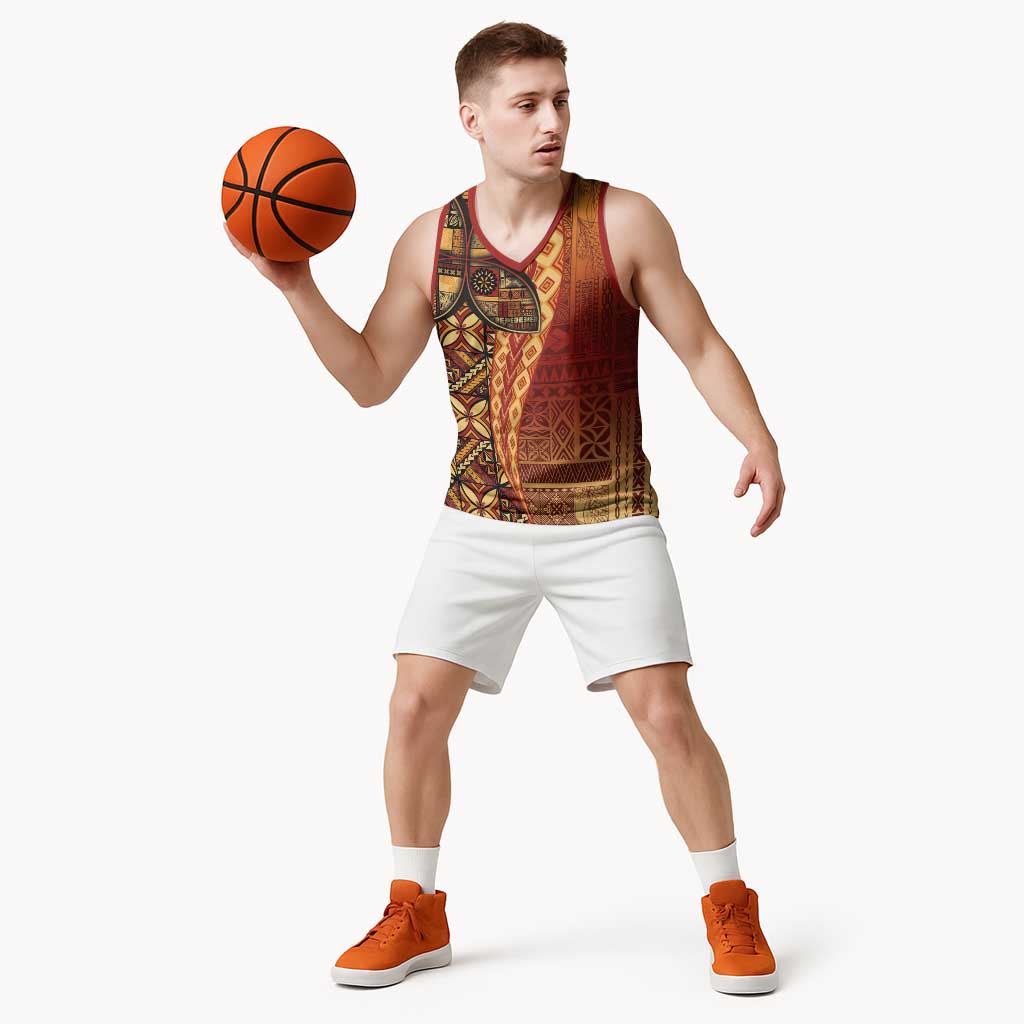Samoan Pacific Tribal Flower Geometric Art Tattoos Basketball Jersey Siapo Pattern Flame Sunset LT03 - Polynesian Pride