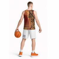 Samoan Pacific Tribal Flower Geometric Art Tattoos Basketball Jersey Siapo Pattern Flame Sunset LT03 - Polynesian Pride
