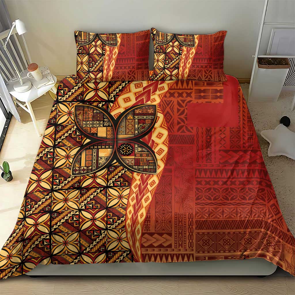 Samoan Pacific Tribal Flower Geometric Art Tattoos Bedding Set Siapo Pattern Flame Sunset - Polynesian Pride