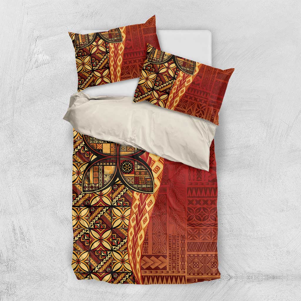 Samoan Pacific Tribal Flower Geometric Art Tattoos Bedding Set Siapo Pattern Flame Sunset - Polynesian Pride