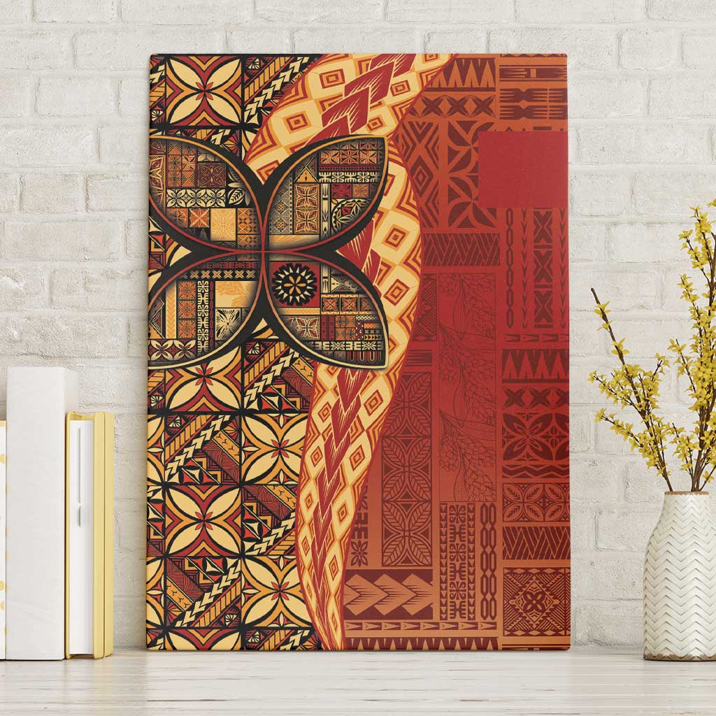 Samoan Pacific Tribal Flower Geometric Art Tattoos Canvas Wall Art Siapo Pattern Flame Sunset - Polynesian Pride