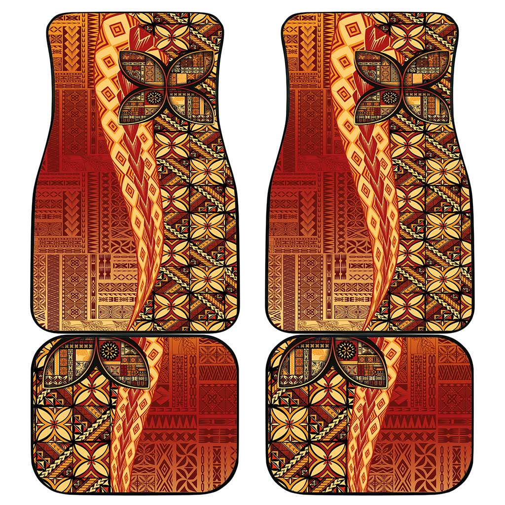 Samoan Pacific Tribal Flower Geometric Art Tattoos Car Mats Siapo Pattern Flame Sunset - Polynesian Pride