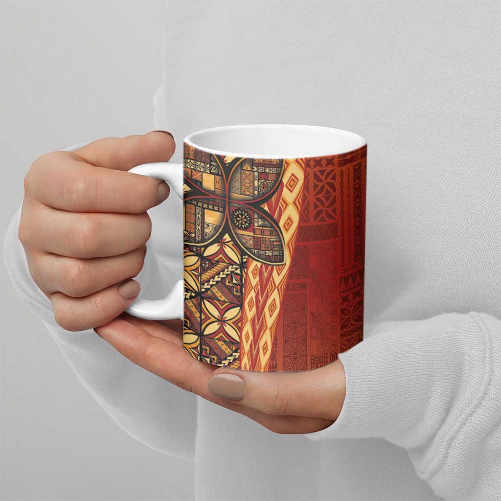 Samoan Pacific Tribal Flower Geometric Art Tattoos Ceramic Mug Siapo Pattern Flame Sunset - Polynesian Pride