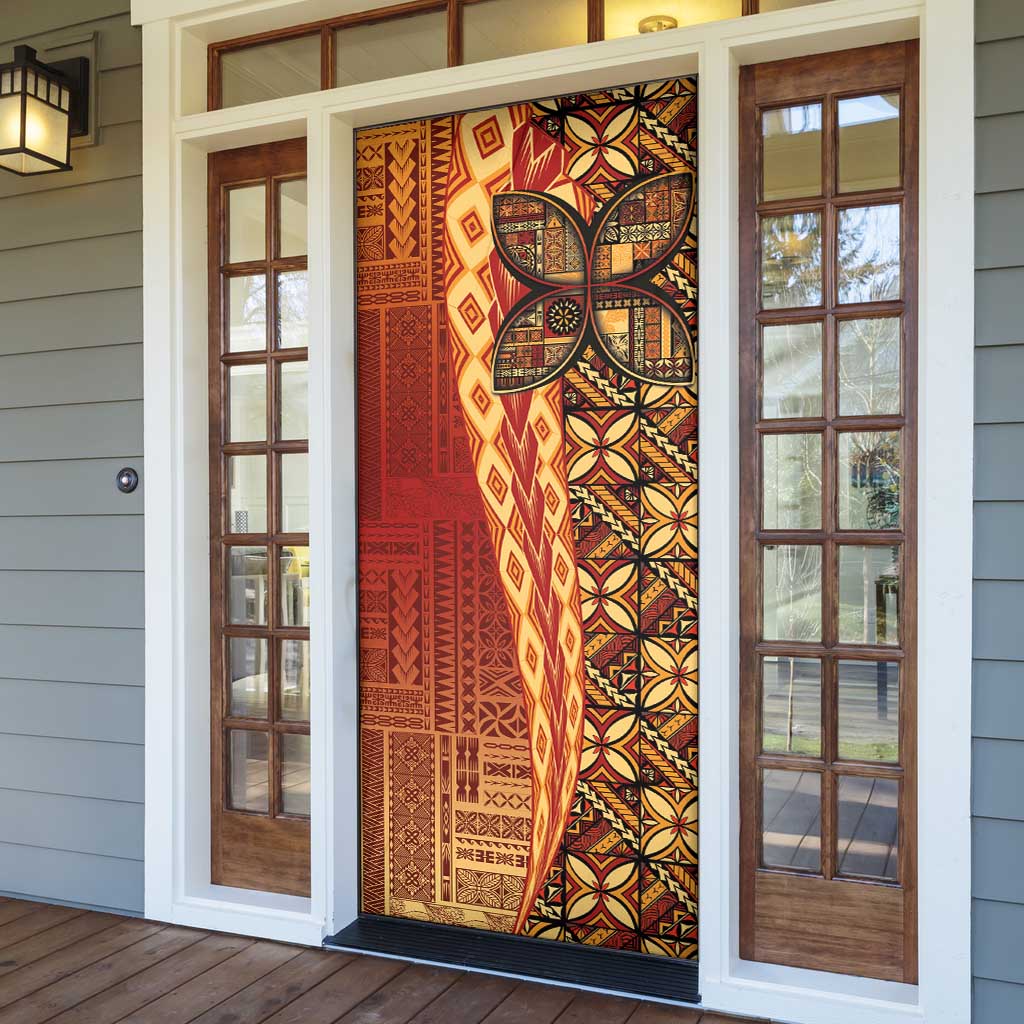 Samoan Pacific Tribal Flower Geometric Art Tattoos Door Cover Siapo Pattern Flame Sunset - Polynesian Pride