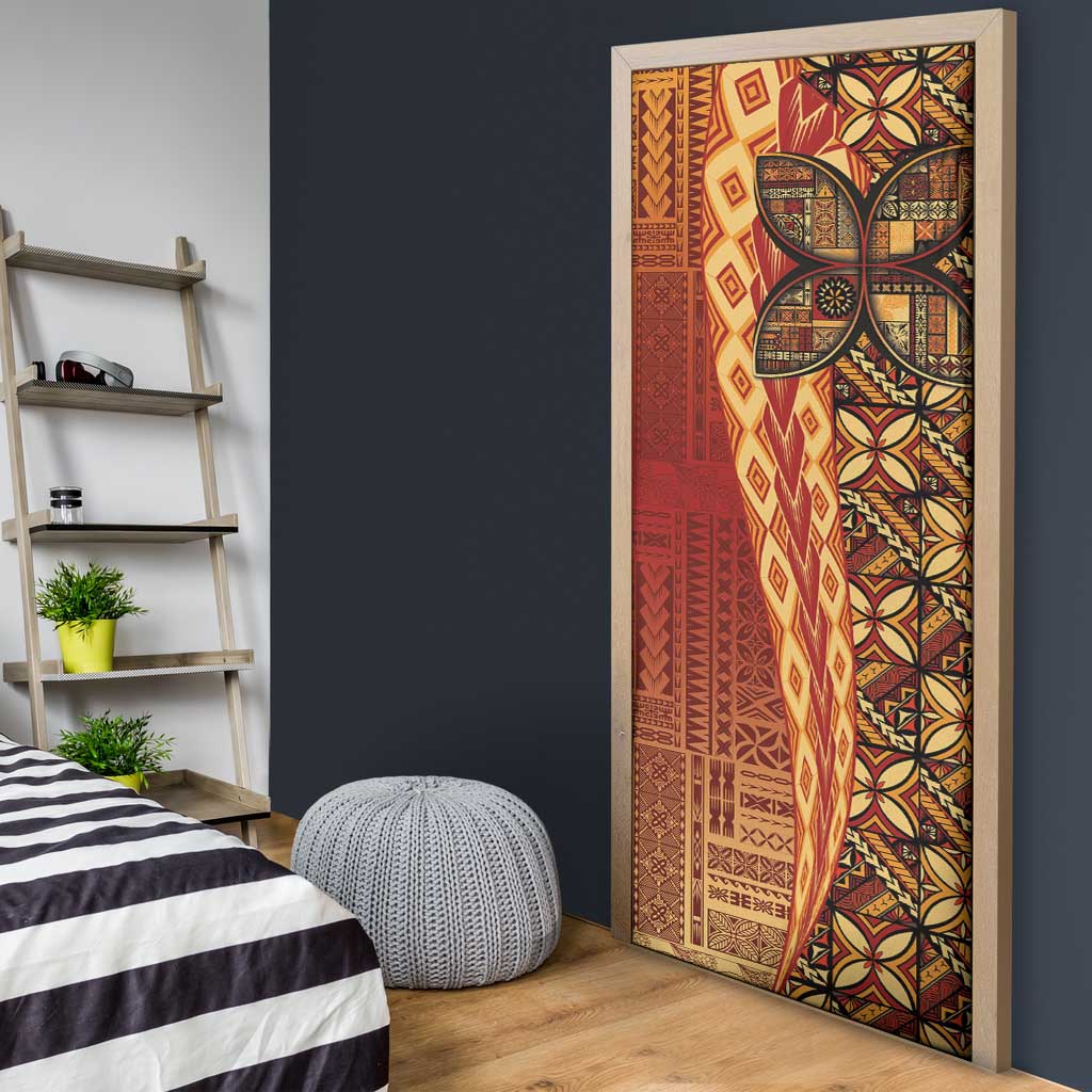 Samoan Pacific Tribal Flower Geometric Art Tattoos Door Cover Siapo Pattern Flame Sunset - Polynesian Pride
