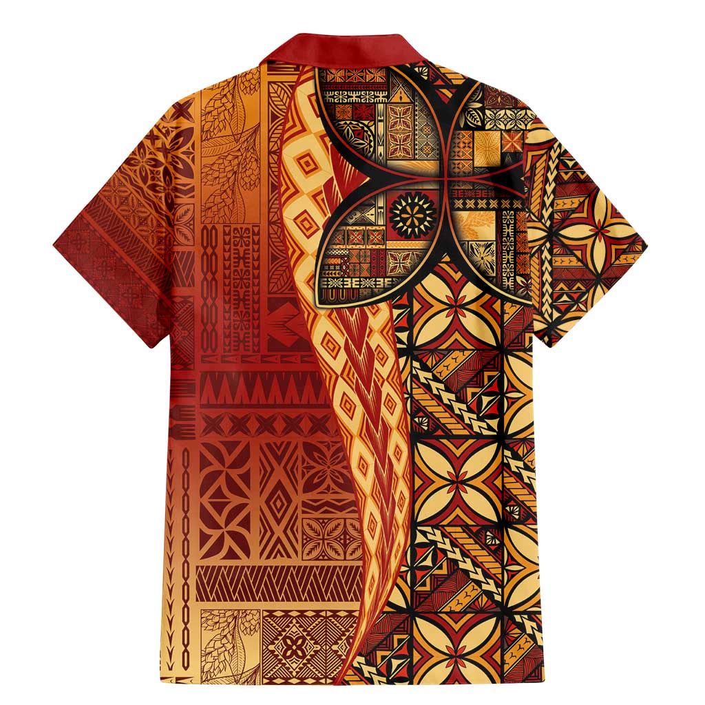 Samoan Pacific Tribal Flower Geometric Art Tattoos Family Matching Mermaid Dress and Hawaiian Shirt Siapo Pattern Flame Sunset - Polynesian Pride