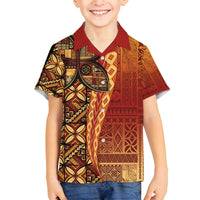 Samoan Pacific Tribal Flower Geometric Art Tattoos Family Matching Tank Maxi Dress and Hawaiian Shirt Siapo Pattern Flame Sunset - Polynesian Pride