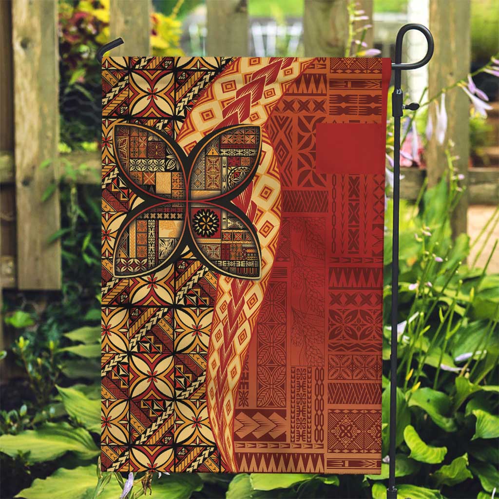 Samoan Pacific Tribal Flower Geometric Art Tattoos Garden Flag Siapo Pattern Flame Sunset LT03 Garden Flag Red - Polynesian Pride