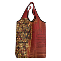 Samoan Pacific Tribal Flower Geometric Art Tattoos Grocery Bag Siapo Pattern Flame Sunset - Polynesian Pride