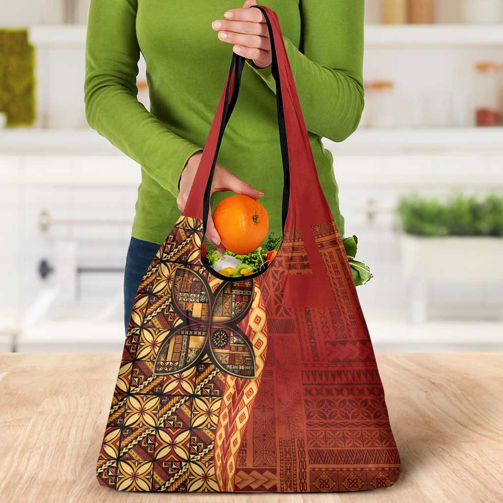 Samoan Pacific Tribal Flower Geometric Art Tattoos Grocery Bag Siapo Pattern Flame Sunset - Polynesian Pride