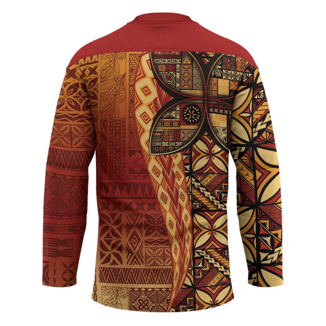 Samoan Pacific Tribal Flower Geometric Art Tattoos Hockey Jersey Siapo Pattern Flame Sunset - Polynesian Pride