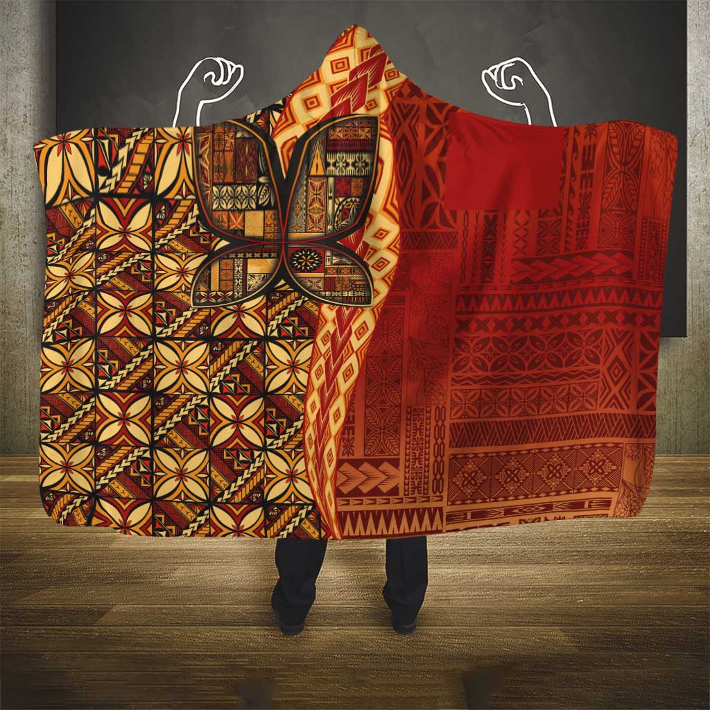 Samoan Pacific Tribal Flower Geometric Art Tattoos Hooded Blanket Siapo Pattern Flame Sunset LT03 - Polynesian Pride