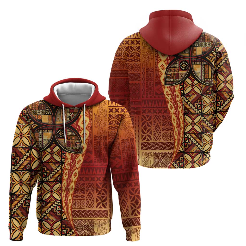 Samoan Pacific Tribal Flower Geometric Art Tattoos Hoodie Siapo Pattern Flame Sunset - Polynesian Pride