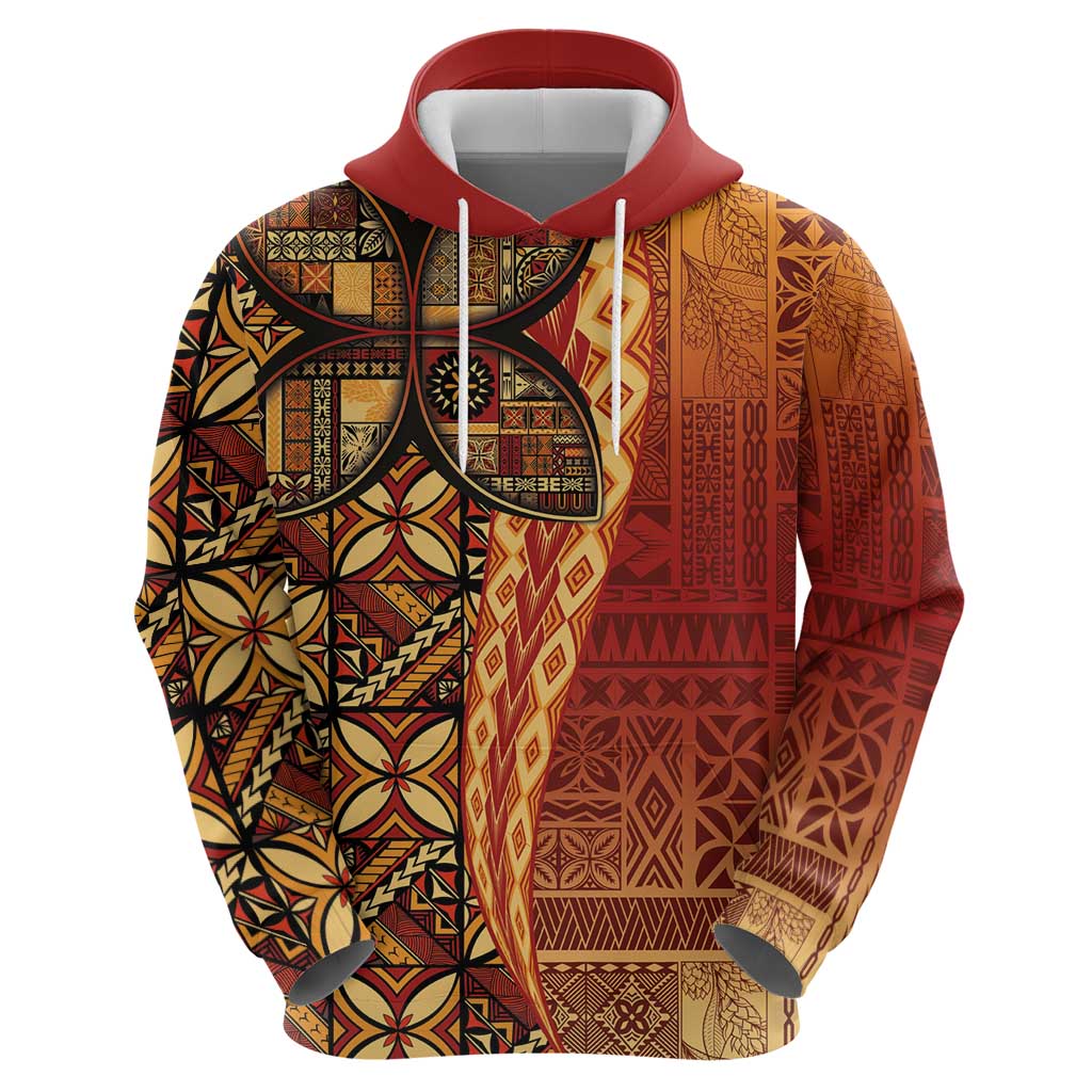 Samoan Pacific Tribal Flower Geometric Art Tattoos Hoodie Siapo Pattern Flame Sunset - Polynesian Pride