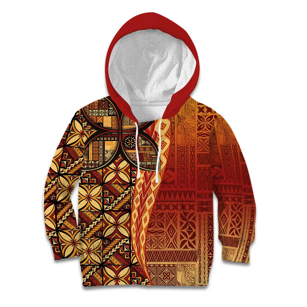 Samoan Pacific Tribal Flower Geometric Art Tattoos Kid Hoodie Siapo Pattern Flame Sunset LT03 Hoodie Red - Polynesian Pride